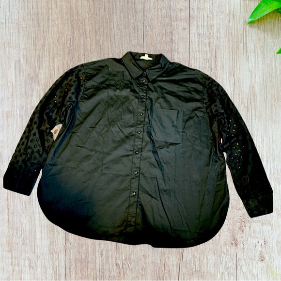 ee:some black button down blouse Size Medium cotton long sleeve shirt oversized - Picture 2 of 12